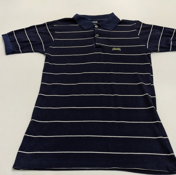 LeTigre Vintage Polo M Blue Striped 50/50 Blend - Picture 1 of 8